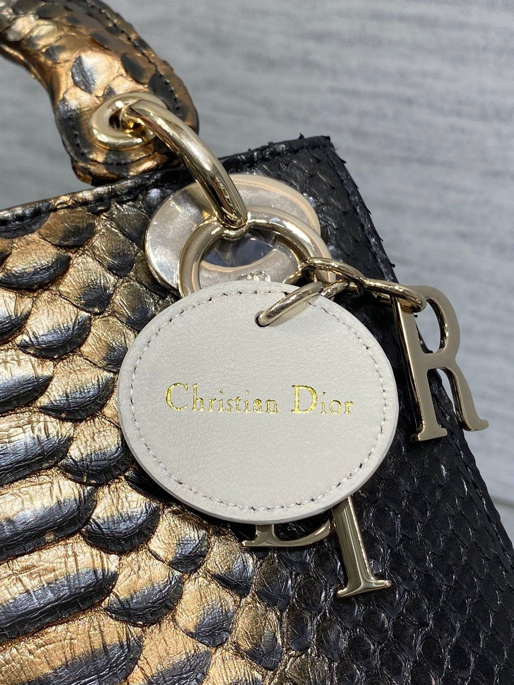 DIOR MINI 17 LADY BAG IN BLACK MIX COFFEE BROWN SNAKESKIN PATTERN LAMBSKIN