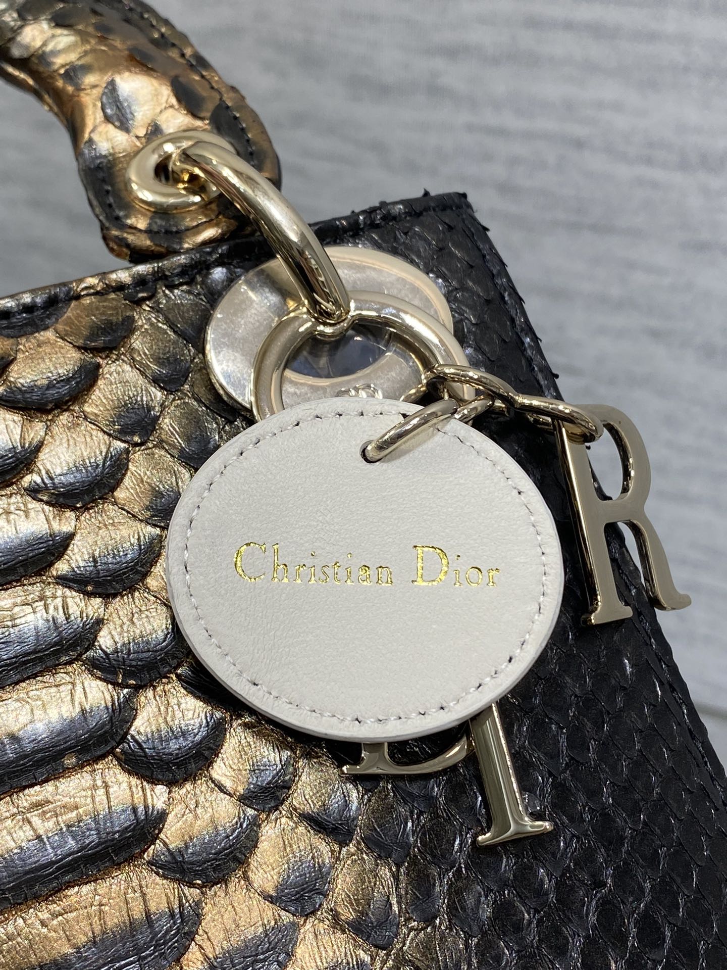 DIOR MINI 17 LADY BAG IN BLACK MIX COFFEE BROWN SNAKESKIN PATTERN LAMBSKIN
