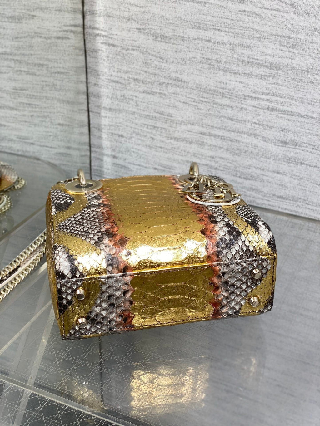DIOR MINI 17 LADY BAG IN GOLDEN SNAKESKIN PATTERN LAMBSKIN