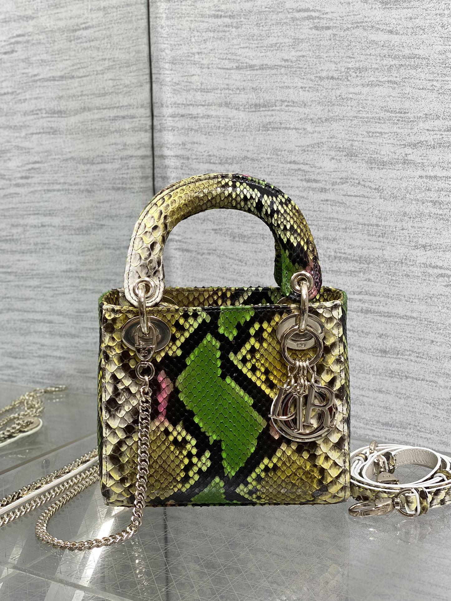 DIOR MINI 17 LADY BAG IN COLORFUL SNAKESKIN PATTERN LAMBSKIN 225975