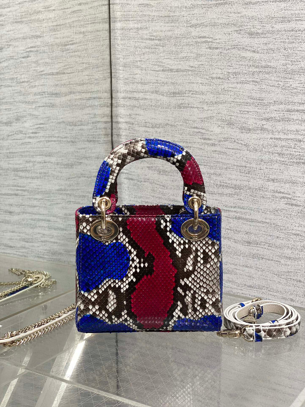 DIOR MINI 17 LADY BAG IN COLORFUL SNAKESKIN PATTERN LAMBSKIN 225981