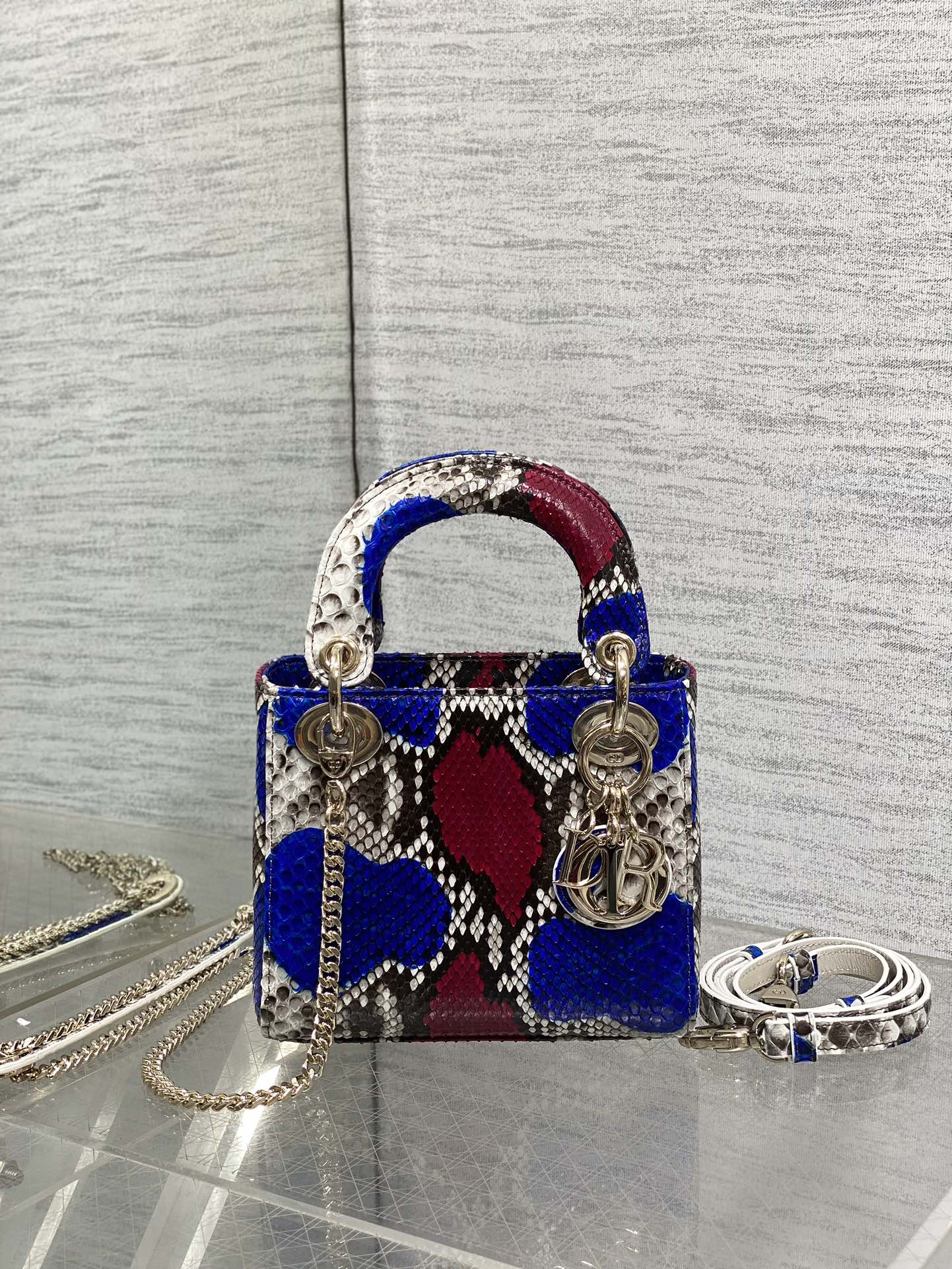 DIOR MINI 17 LADY BAG IN COLORFUL SNAKESKIN PATTERN LAMBSKIN 225981