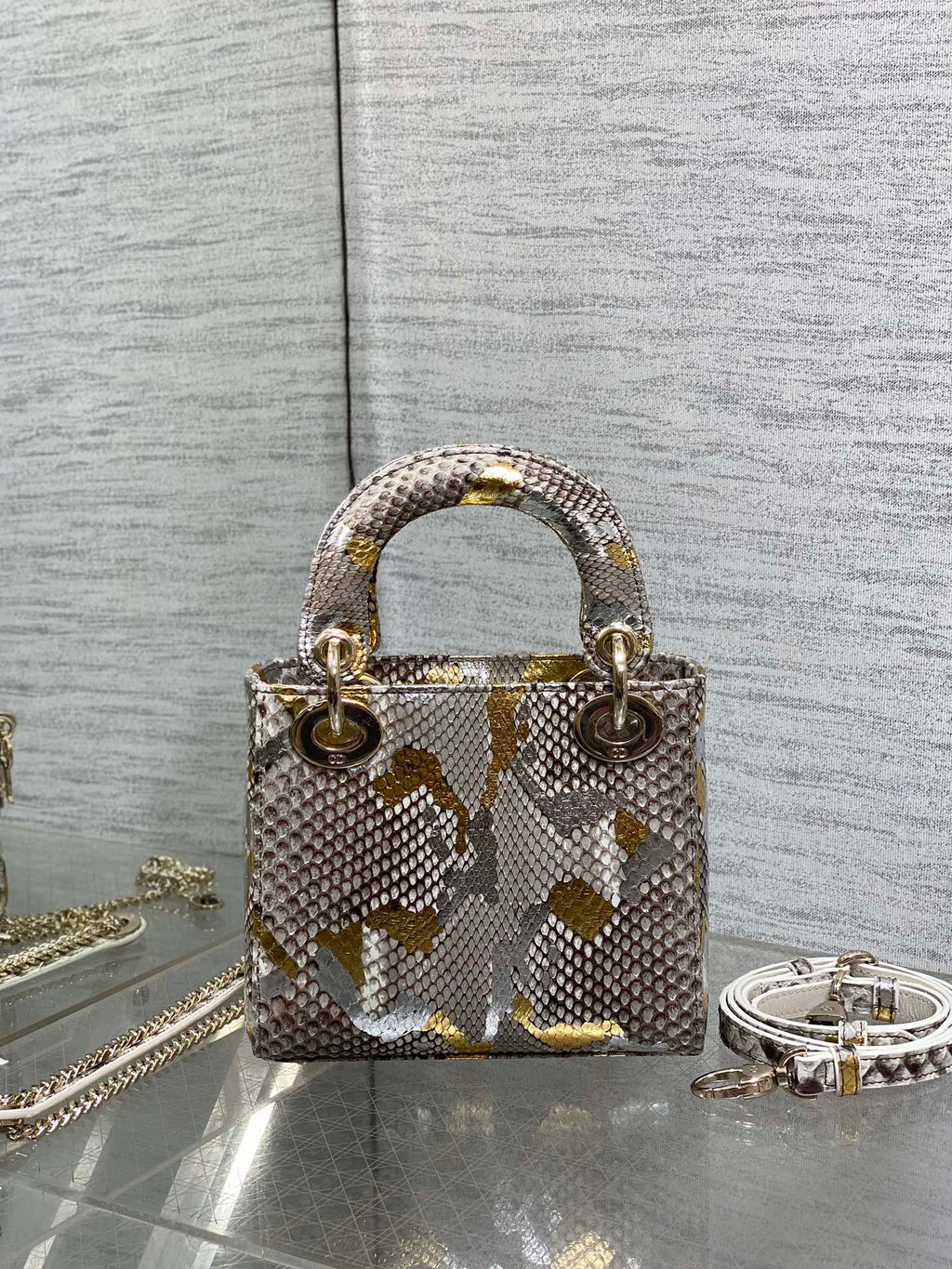 DIOR MINI 17 LADY BAG IN COLORFUL SNAKESKIN PATTERN LAMBSKIN 225983