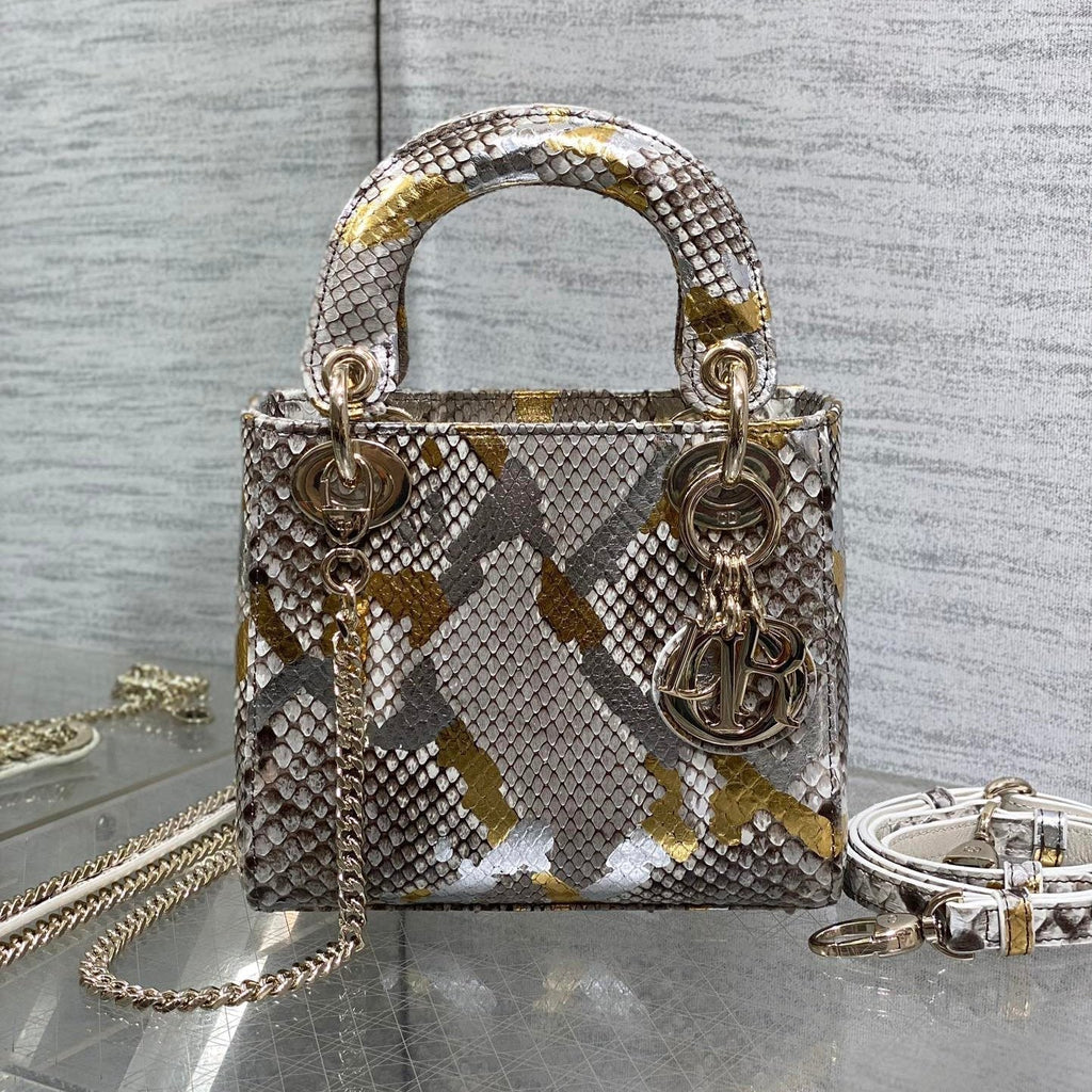 DIOR MINI 17 LADY BAG IN COLORFUL SNAKESKIN PATTERN LAMBSKIN 225983