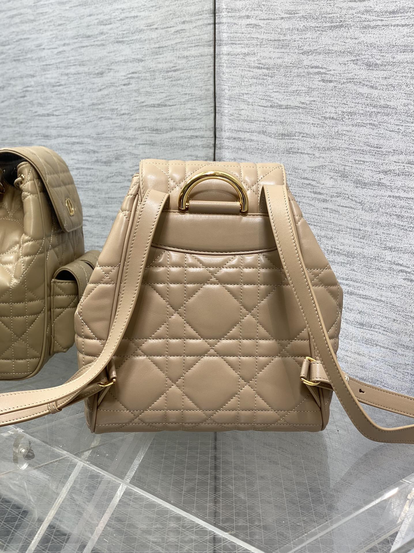 DIOR MEDIUM 25 CARO BACKPACK ALMOND BEIGE MACROCANNAGE LAMBSKIN