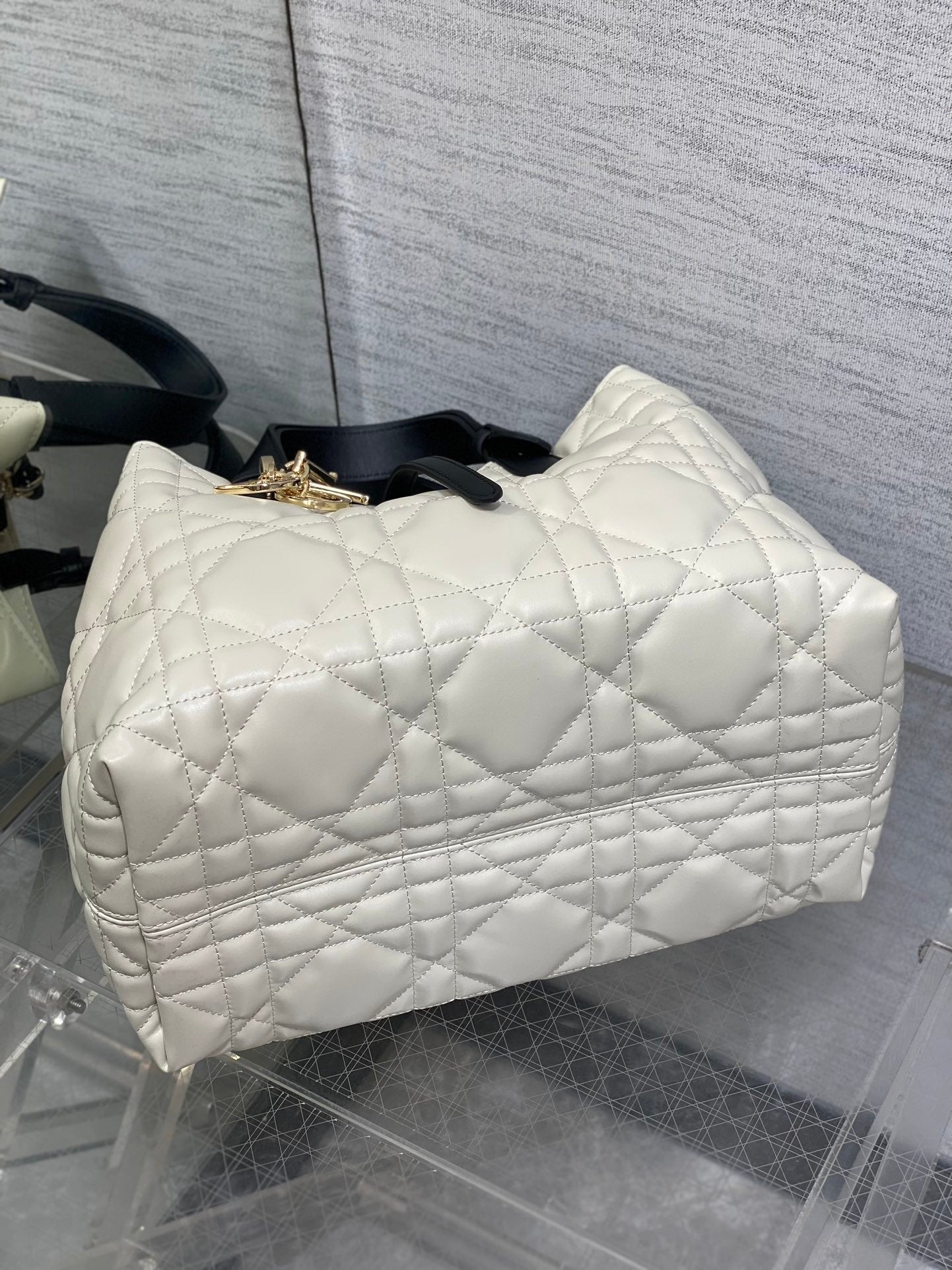 DIOR ALWAYS MINI 28 BAG IN WHITE MIX BLACK MACROCANNAGE CALFSKIN