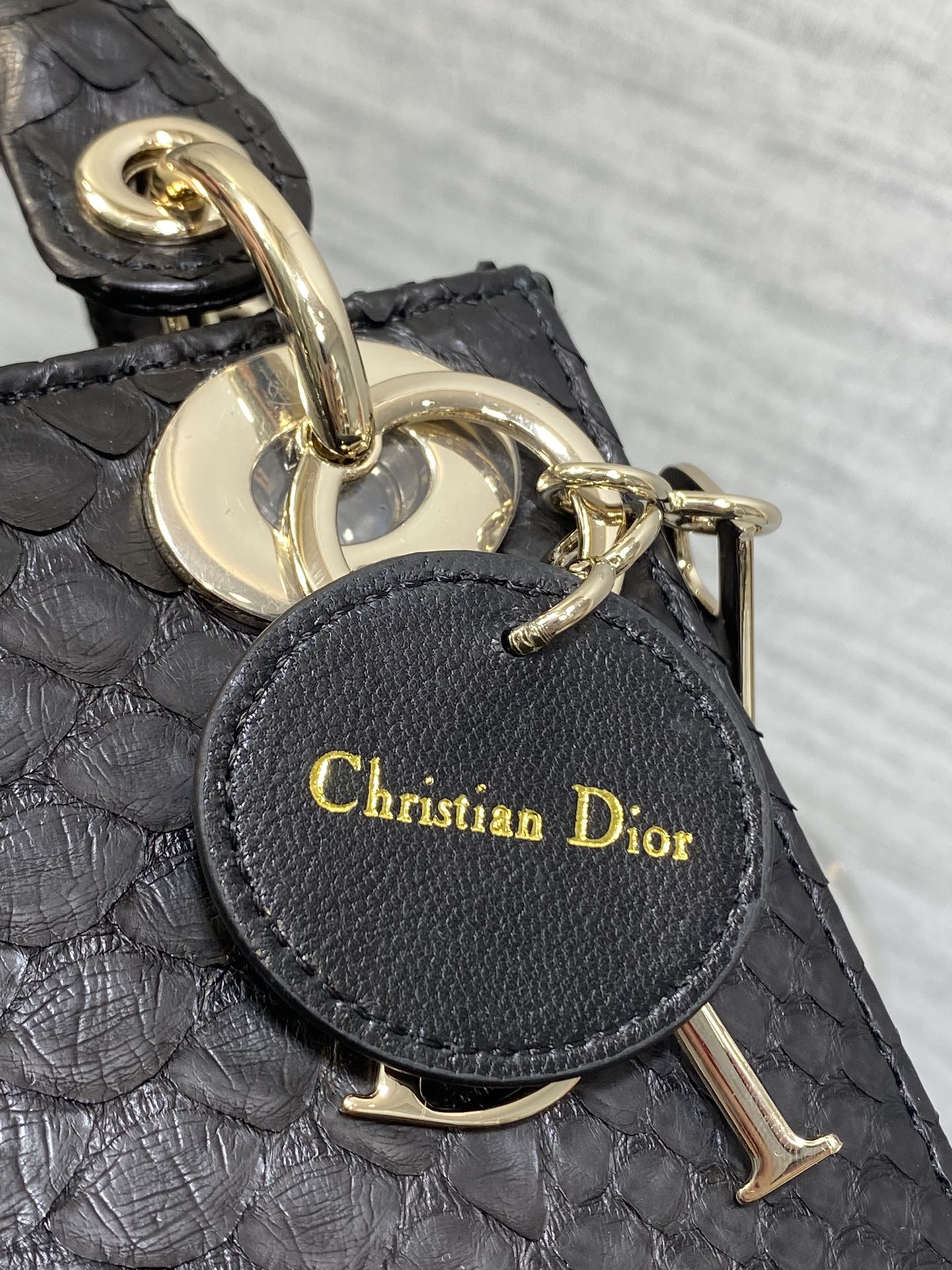 DIOR MINI 17 LADY BAG IN BLACK SNAKESKIN PATTERN LAMBSKIN