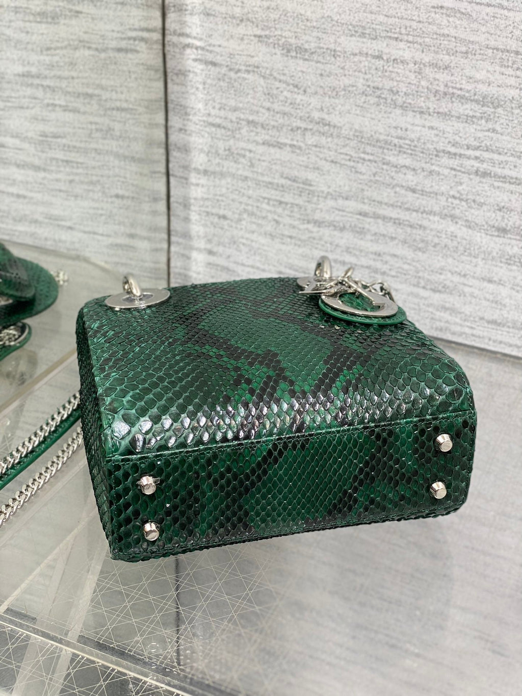 DIOR MINI 17 LADY BAG IN GREEN FOREST MIX BLACK SNAKESKIN PATTERN LAMBSKIN