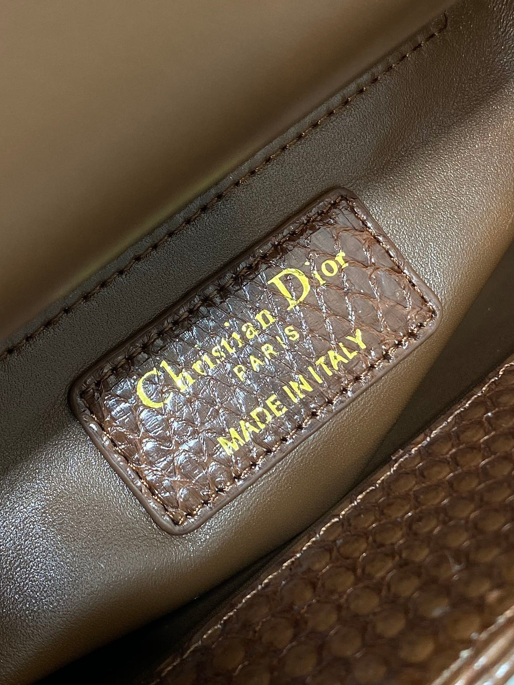 DIOR MINI 17 LADY BAG IN PEACAN BROWN METALLIC LAMBSKIN