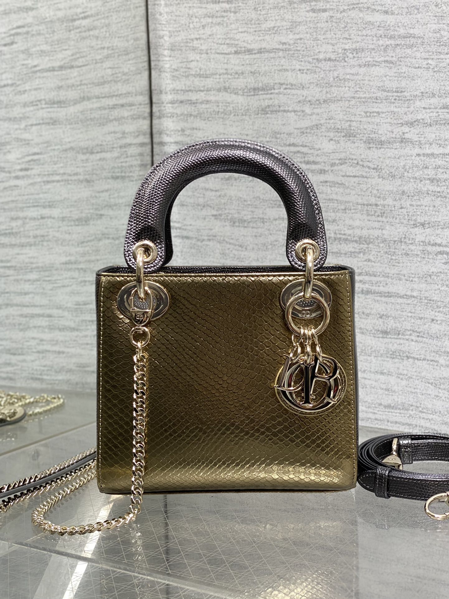 DIOR MINI 17 LADY BAG IN GOLD METALLIC LAMBSKIN