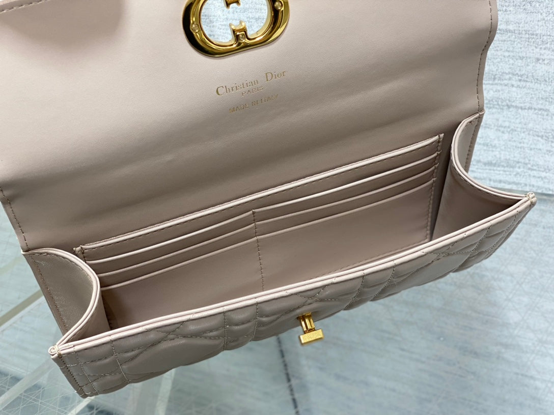 DIOR MISS CARO TOP HANDLE POUCH 24 IN BISQUE BEIGE MACROCANNAGE LAMBSKIN