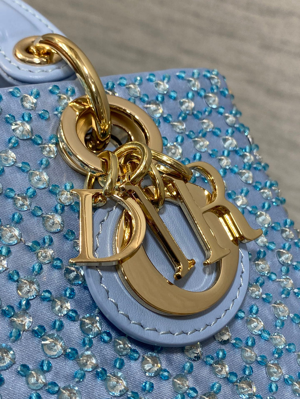 DIOR SMALL 16 LADY D-JOY BAG  IN POWDER BLUE CANNAGE LAMBSKIN WITH EMBROIDERED BEADWORK  BEADWORK