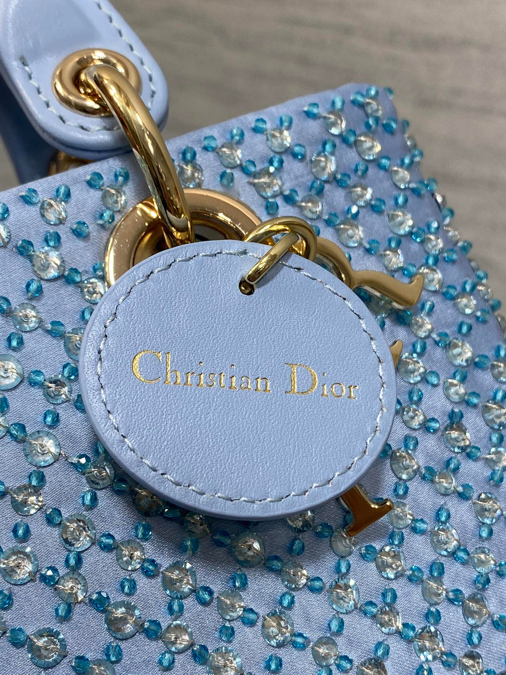 DIOR SMALL 16 LADY D-JOY BAG  IN POWDER BLUE CANNAGE LAMBSKIN WITH EMBROIDERED BEADWORK  BEADWORK