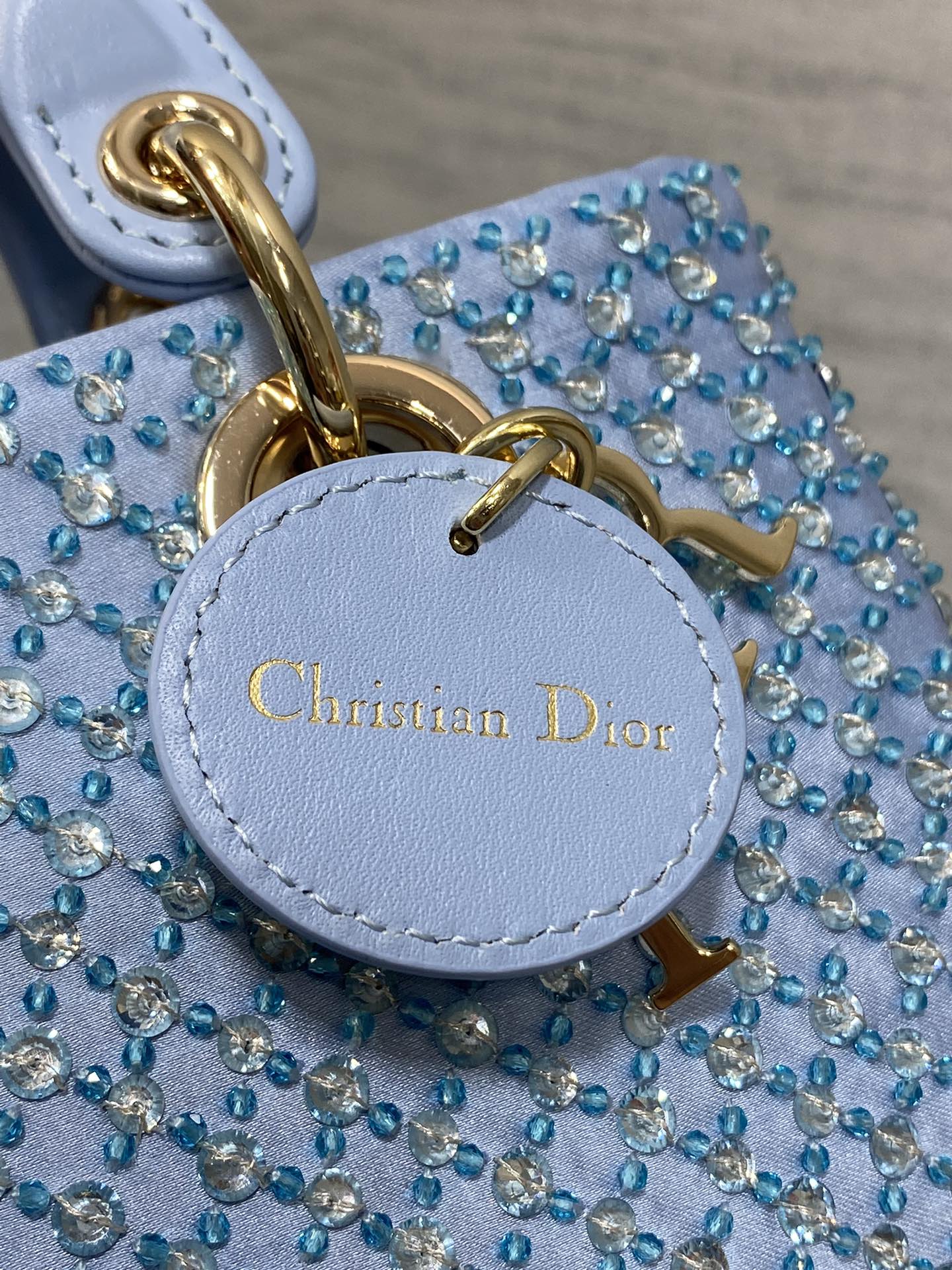 DIOR SMALL 16 LADY D-JOY BAG  IN POWDER BLUE CANNAGE LAMBSKIN WITH EMBROIDERED BEADWORK  BEADWORK
