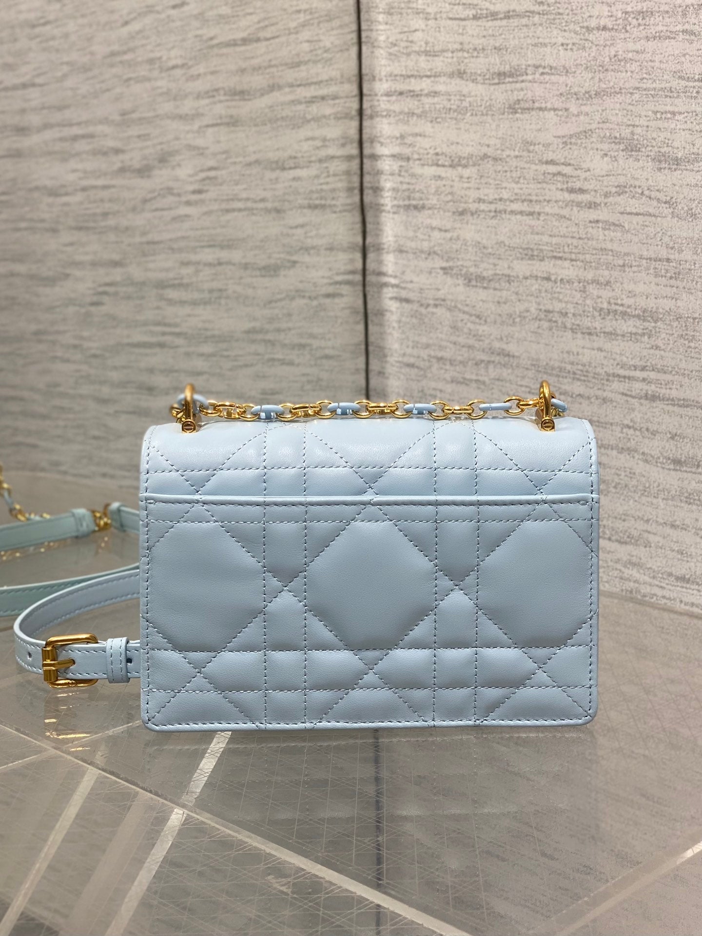 DIOR MISS CARO MINI BAG 17 IN BABY BLUE MACROCANNAGE LAMBSKIN