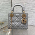 DIOR 25S MINI LADY  BAG 17 IN DARK GRAY CALFSKIN CHARM CRYSTAL EMBELLISHMENTS