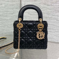 DIOR 25S MINI LADY  BAG 17 IN BLACK CALFSKIN CHARM CRYSTAL EMBELLISHMENTS