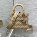 DIOR 25S LADY  BAG 20 IN SAND BEIGE CALFSKIN CHARM PEARL EMBELLISHMENTS