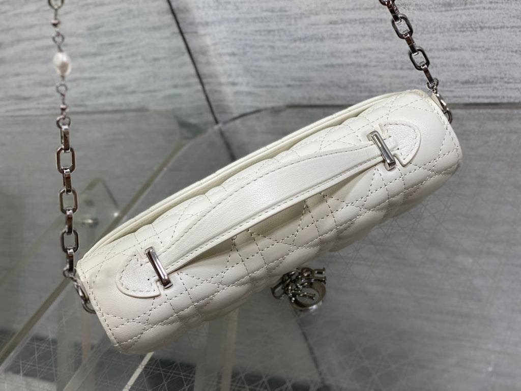 DIOR 25S  TALK PHONE POUCH 21 IN WHITE CANNAGE LAMBSKIN SILVER HARDWARE