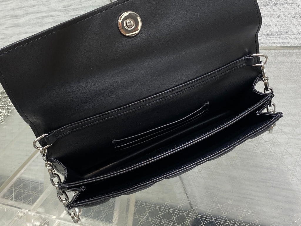 DIOR 25S  TALK PHONE POUCH 21 IN BLACK CANNAGE LAMBSKIN SILVER HARDWRE