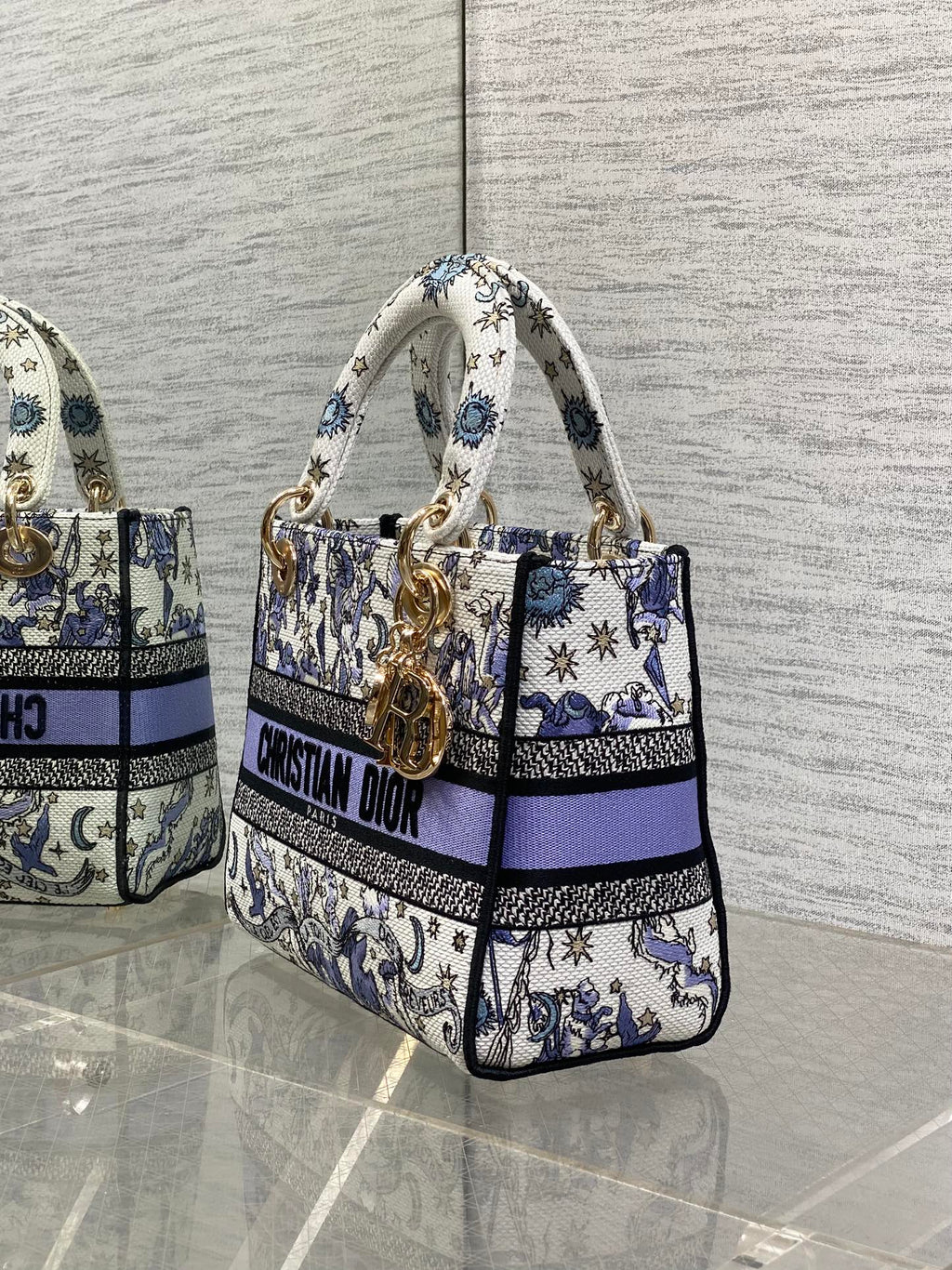 DIOR 25S SMALL LADY D-LITE BAG 24 IN PURPLE  NIGHT OF DREAMS EMBROIDERY
