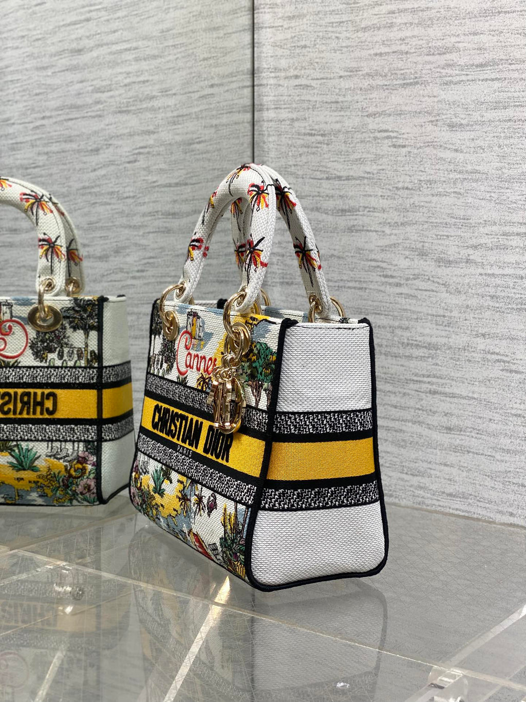 DIOR 25S SMALL LADY D-LITE BAG 24 IN YELLOW CANVAS  CANNES