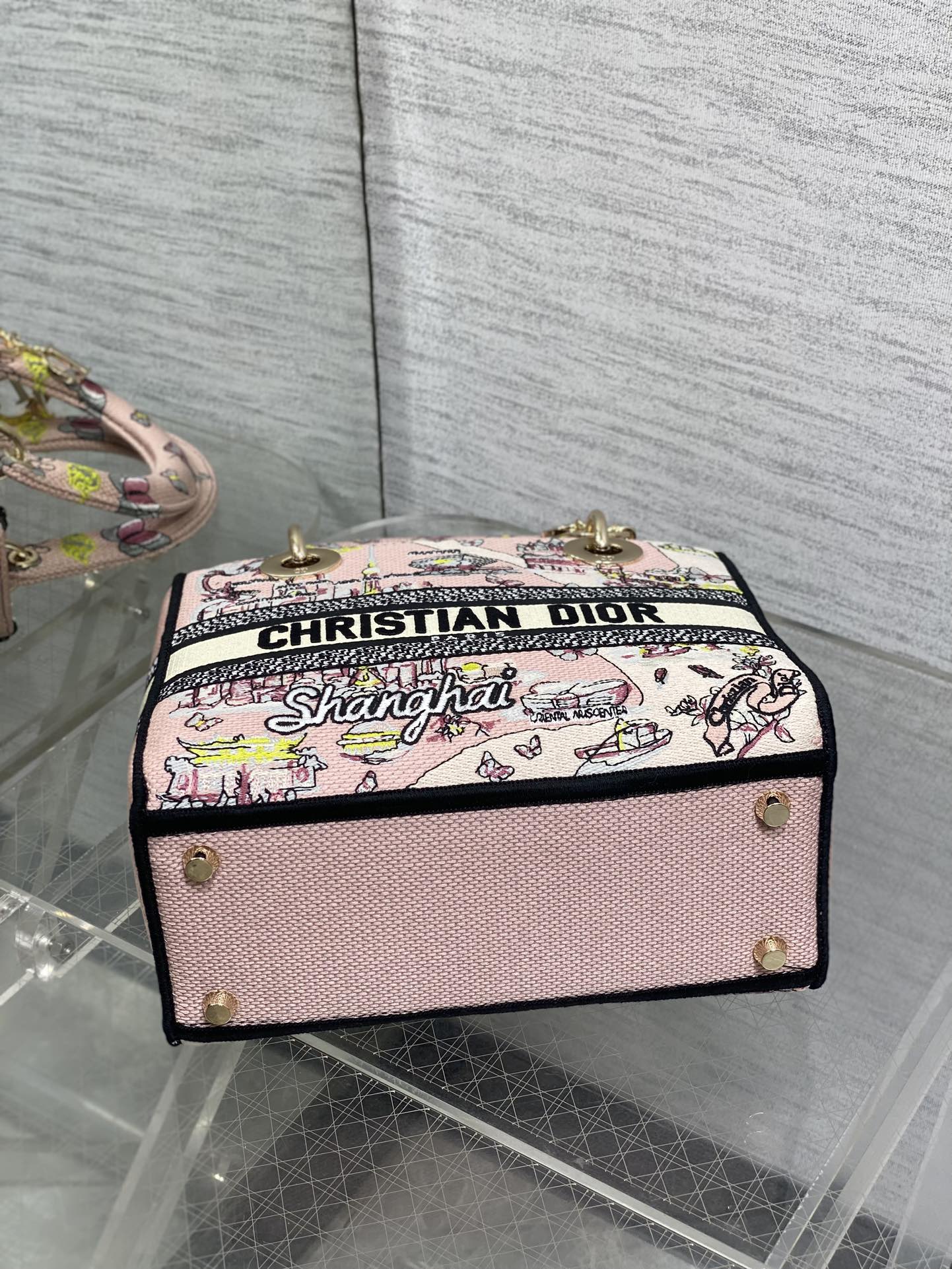 DIOR 25S SMALL LADY D-LITE BAG 24 IN PINK CANVAS  BUTTERFLY