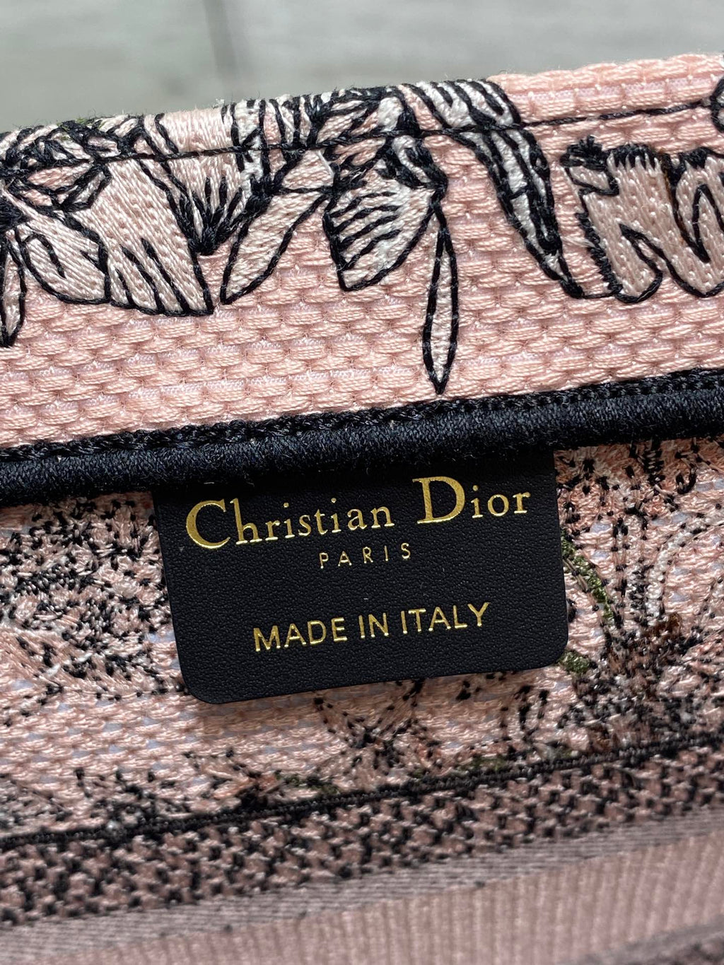 DIOR 25S LUCKY SMALL DIOR BOOK TOTE 26 IN PINK MULTICOLOR DIOR FLOWERS CALENDAR ALLOVER EMBROIDERY