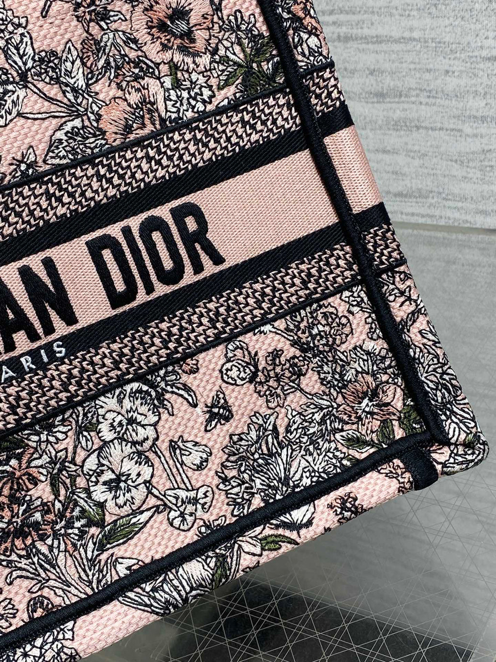 DIOR 25S LUCKY SMALL DIOR BOOK TOTE 26 IN PINK MULTICOLOR DIOR FLOWERS CALENDAR ALLOVER EMBROIDERY