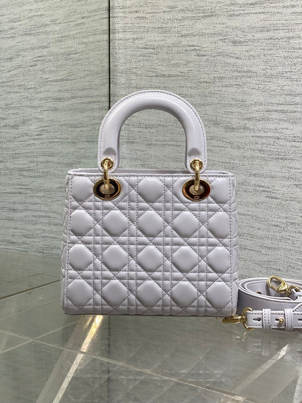 DIOR 25S LADY  BAG 20 IN LILAC CANNAGE CALFSKIN GOLD HARDWRE