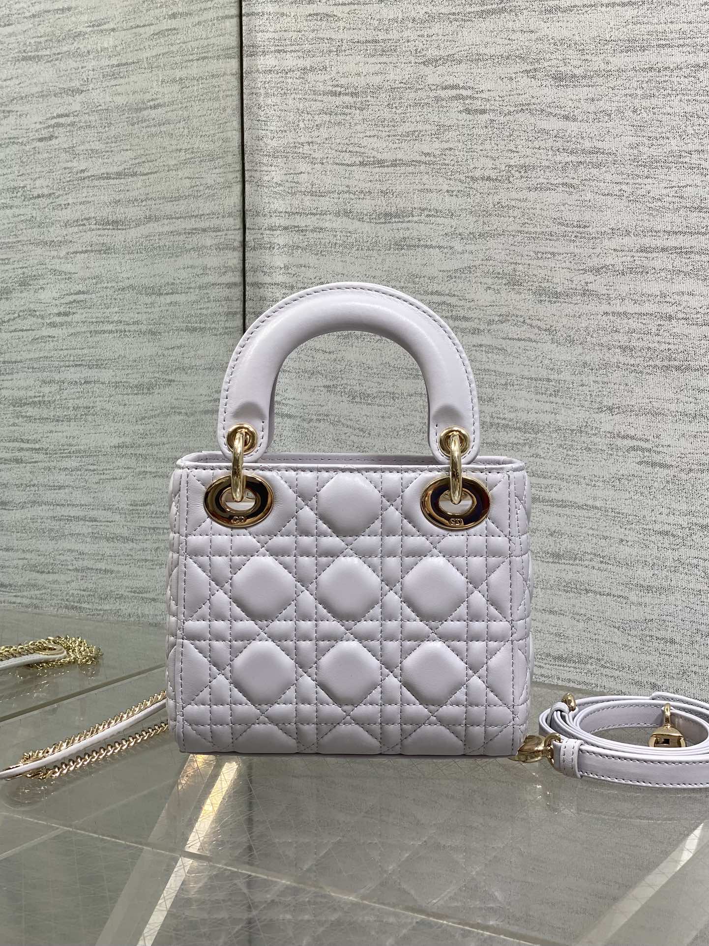 DIOR 25S MINI LADY  BAG 17 IN LILAC CANNAGE CALFSKIN GOLD HARDWRE