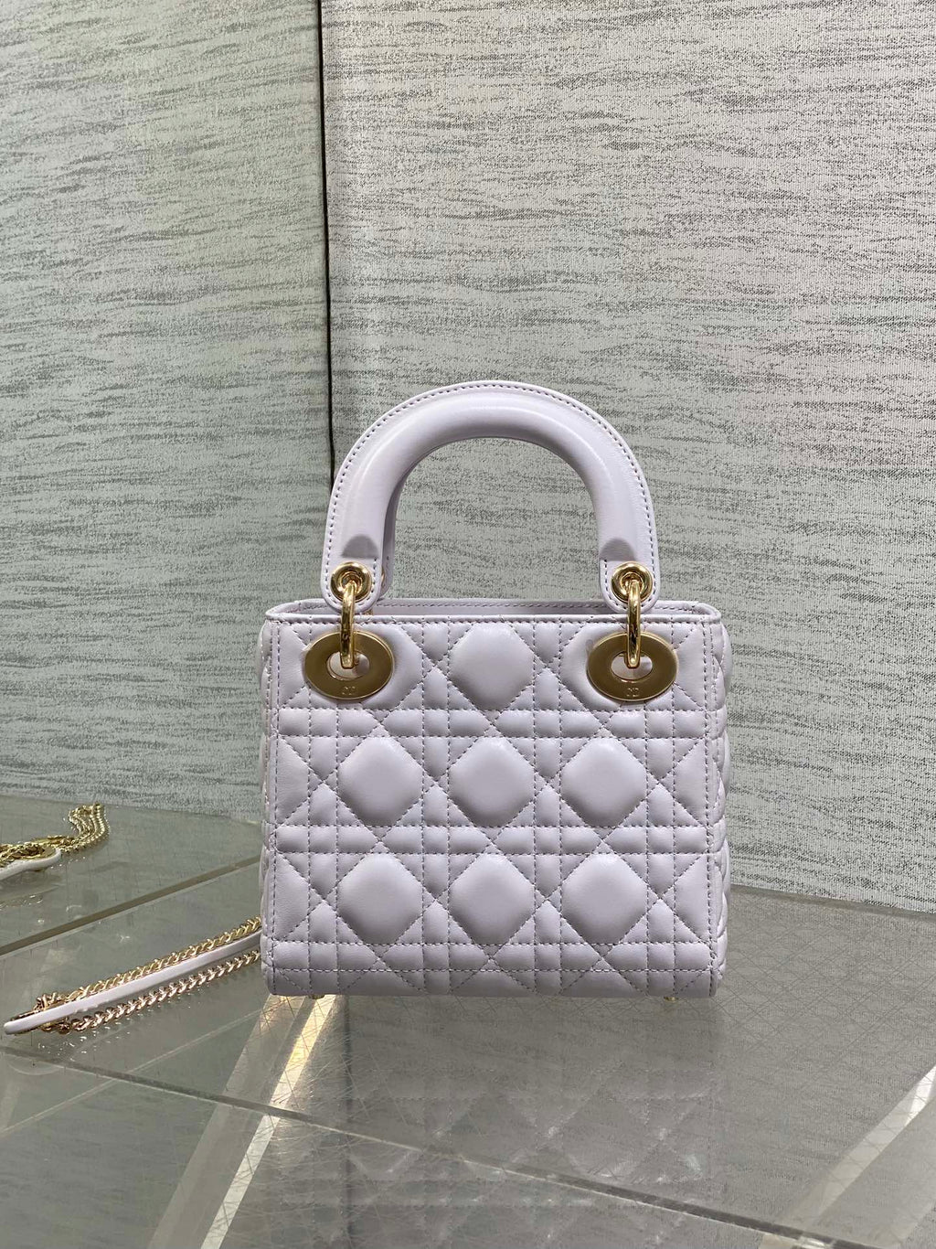 DIOR 25S MINI LADY  BAG 17 IN LILAC CALFSKIN CHARM CRYSTAL EMBELLISHMENTS