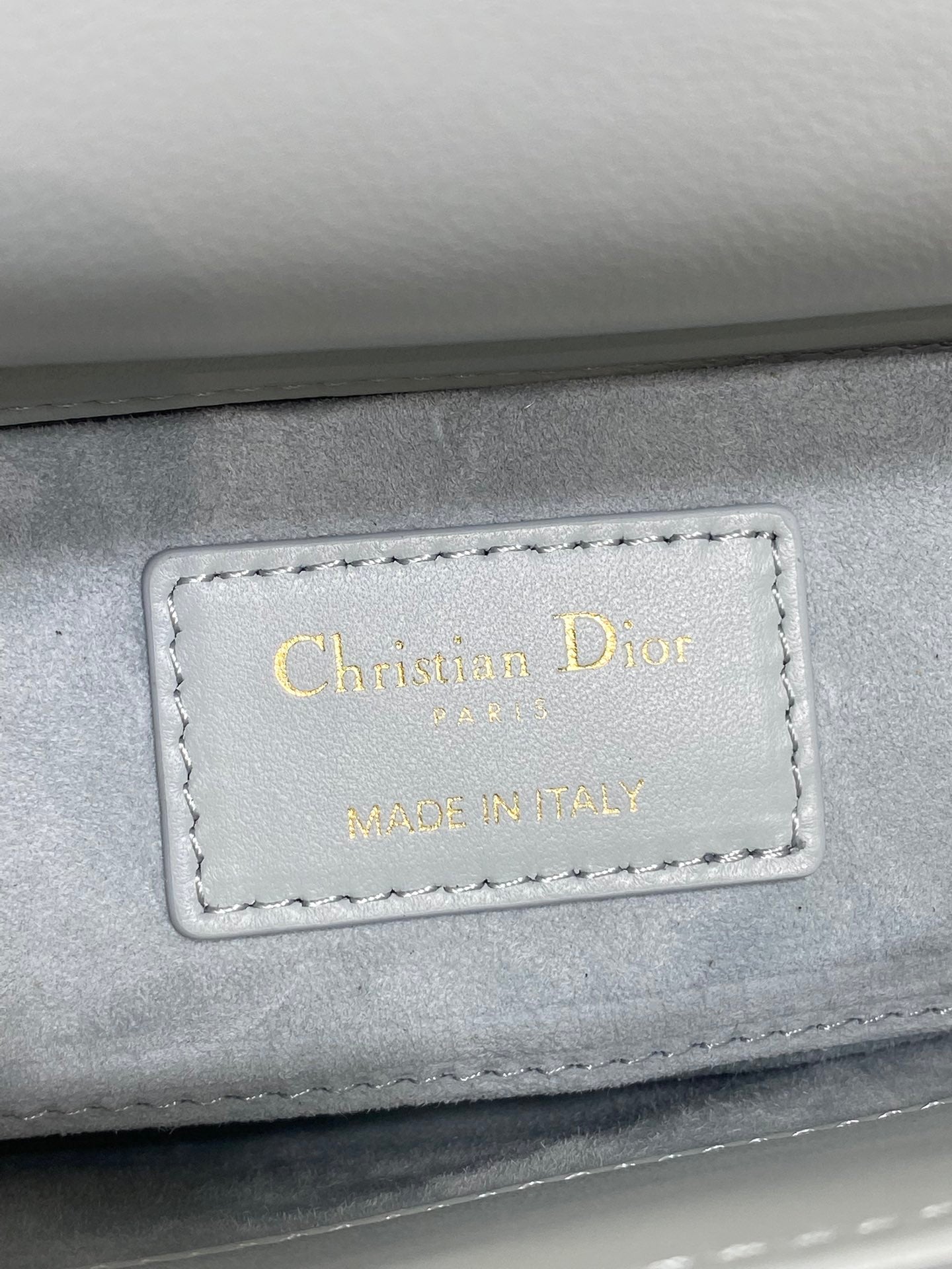 DIOR 25S SMALL LADY D‑JOY BAG 22 IN SHIRT BLUE CALFSKIN GOLD HARDWRE