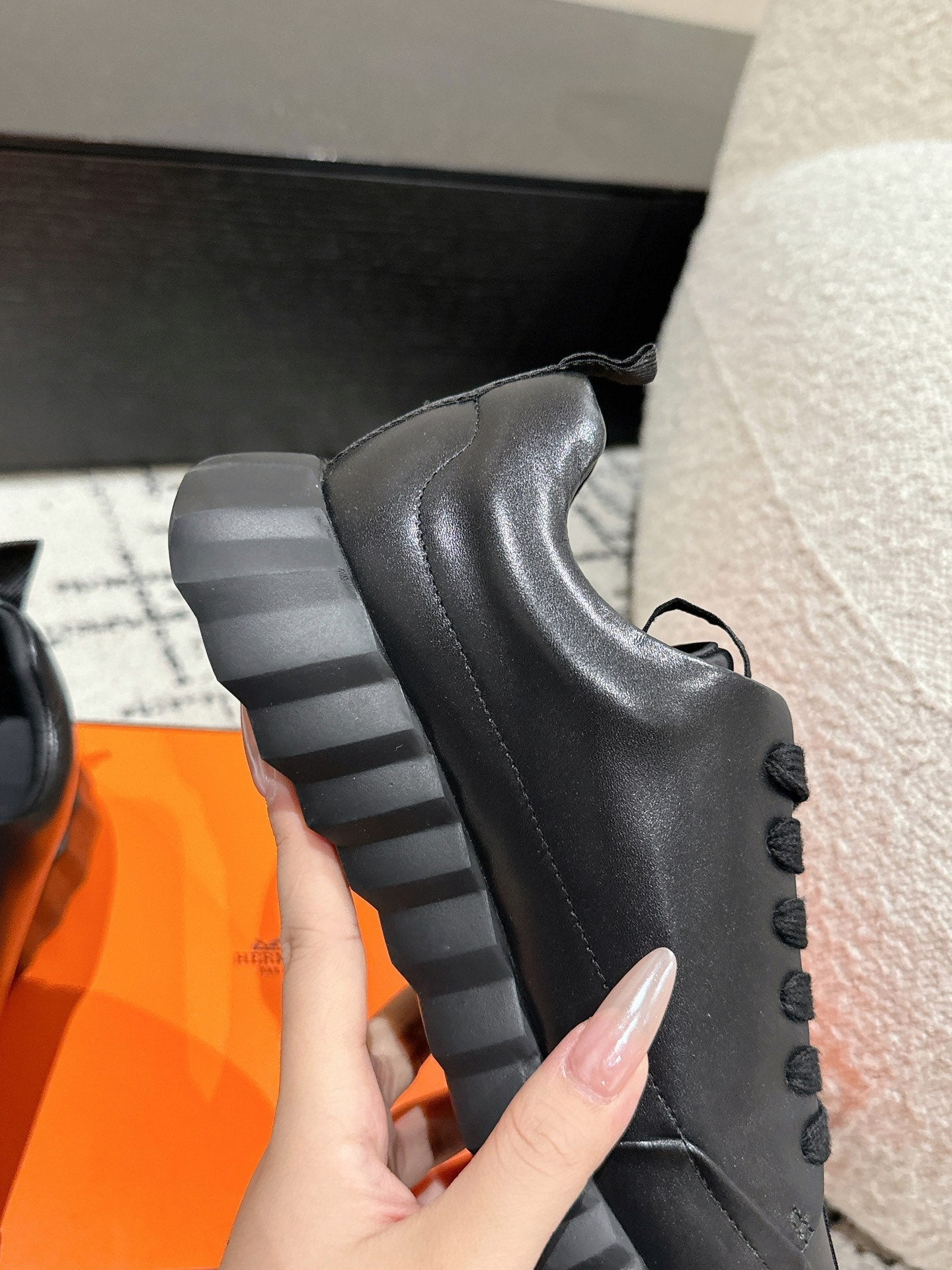 HERMES BOUNCING SNEAKER IN FULL BLACK CALFSKIN