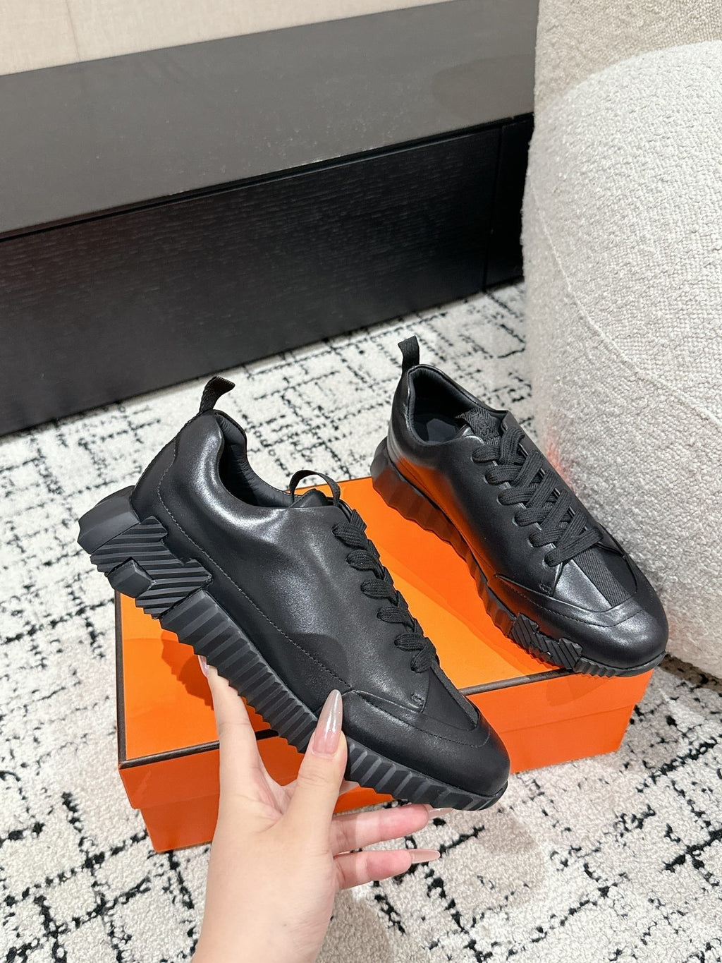 HERMES BOUNCING SNEAKER IN FULL BLACK CALFSKIN