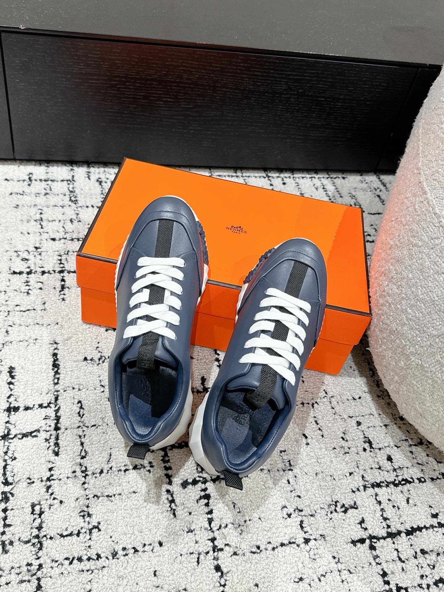 HERMES BOUNCING SNEAKER IN SPACE BLUE CALFSKIN