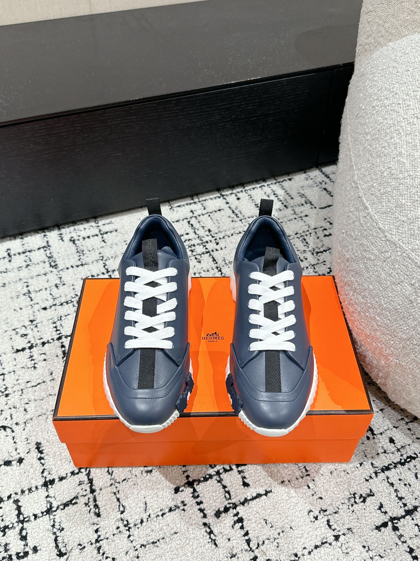 HERMES BOUNCING SNEAKER IN SPACE BLUE CALFSKIN