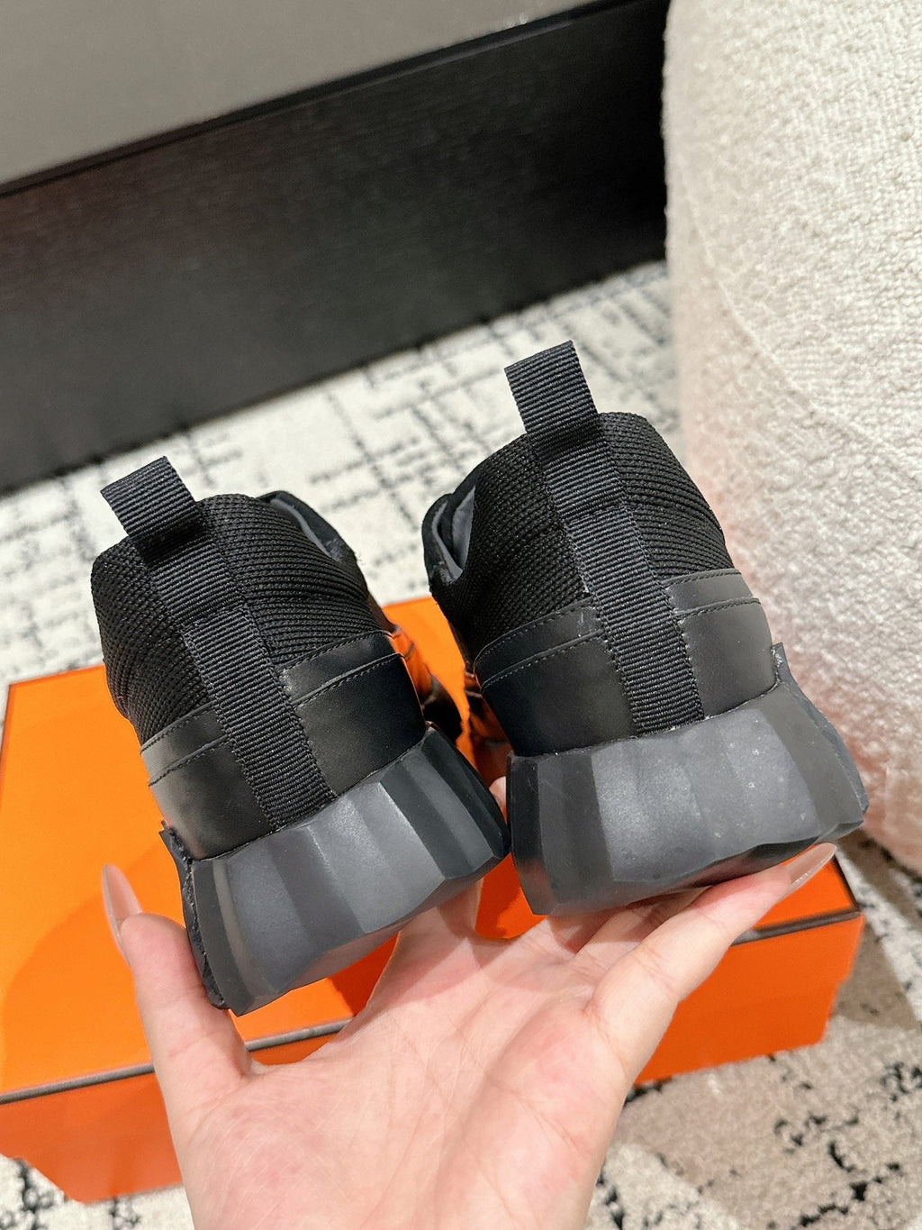 HERMES BOUNCING SNEAKER IN BLACK CALFSKIN AND FABRIC