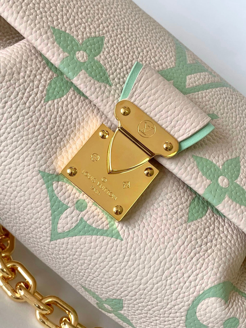 LOUIS VUITTON FAVORITE BAG 24 IN BEIGE MIX GREEN MONOGRAM SOFT GRAINED COWHIDE