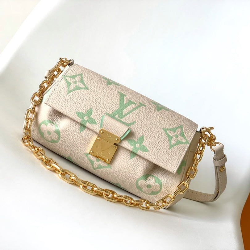 LOUIS VUITTON FAVORITE BAG 24 IN BEIGE MIX GREEN MONOGRAM SOFT GRAINED COWHIDE