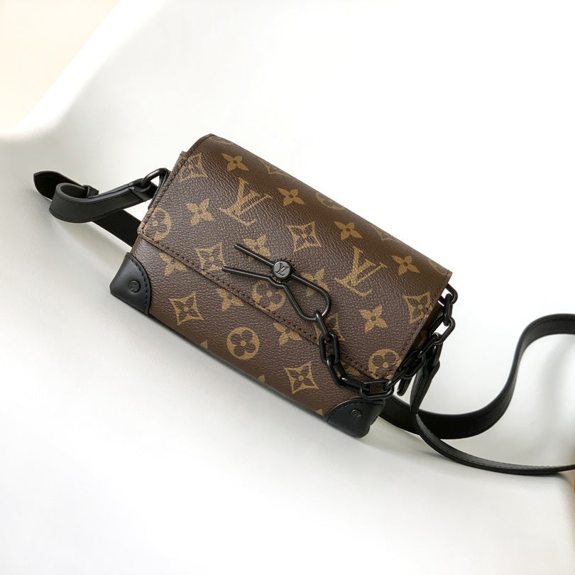LOUIS VUITTON LV 25S STEAMER BAG 18 IN BROWN MONOGRAM MACASSAR CANVAS AND CALFSKIN