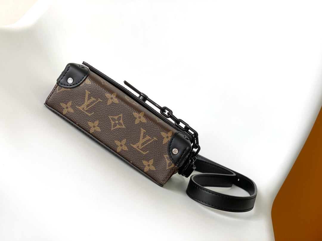 LOUIS VUITTON LV 25S STEAMER BAG 18 IN BROWN MONOGRAM MACASSAR CANVAS AND CALFSKIN