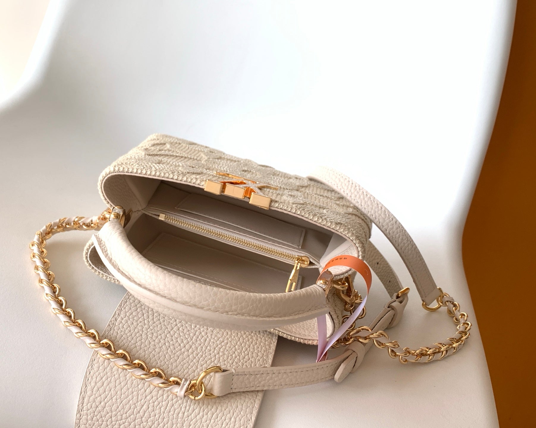 LOUIS VUITTON LV 25S CAPUCINES MINI BAG 21 IN VANILLA-COLORED EMBROIDERED CANVAS