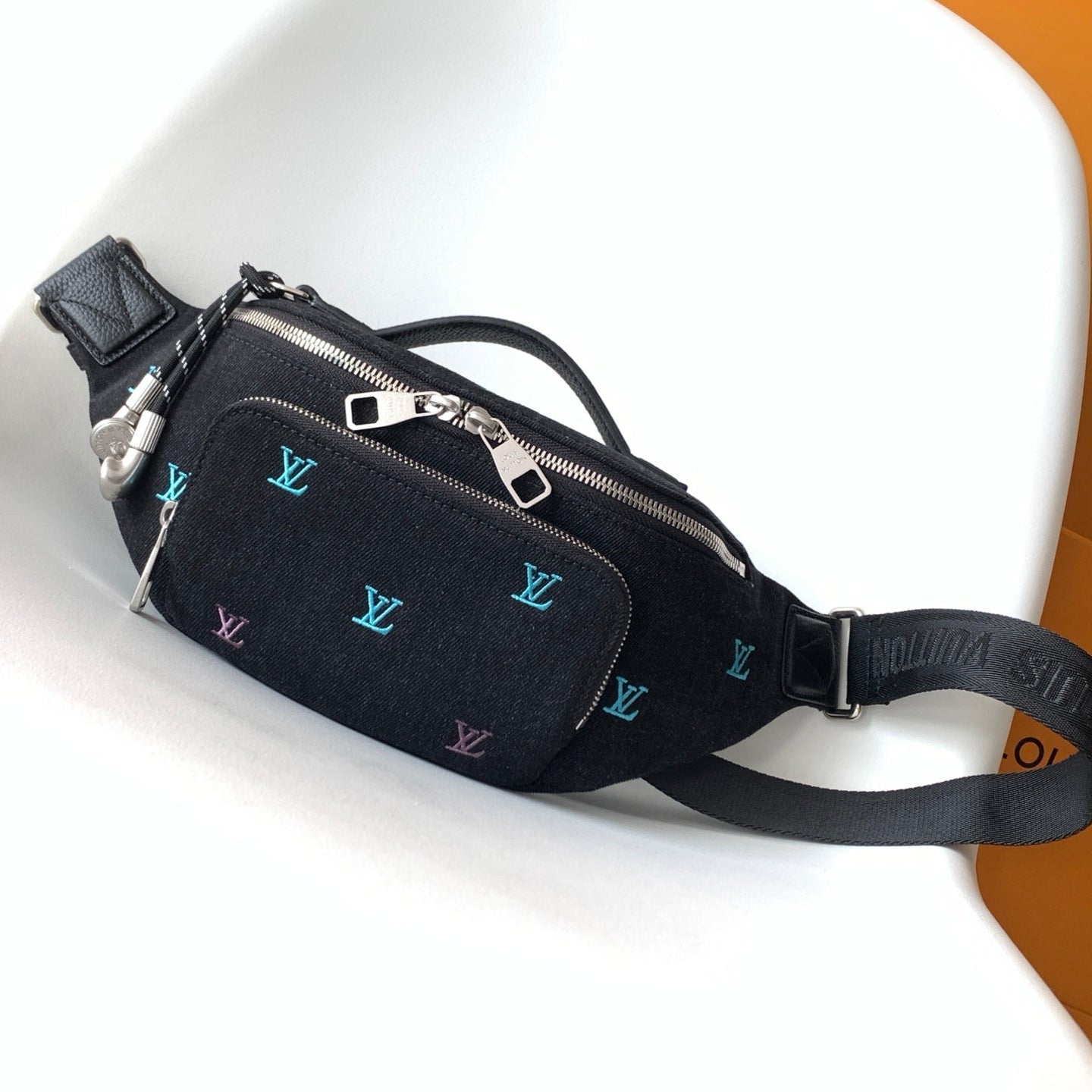 LOUIS VUITTON LV 25S DYNAMIC DENIM EMBROIDERED BUMBAG 37 IN BLACK CANVAS