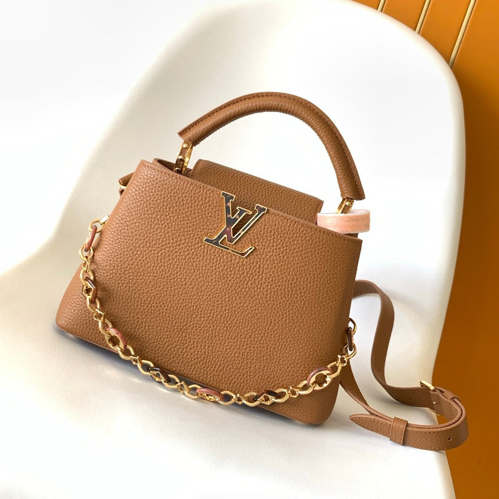 LOUIS VUITTON LV 25S CAPUCINES BAG 27 IN TAN CALFSKIN GOLD HARDWARE