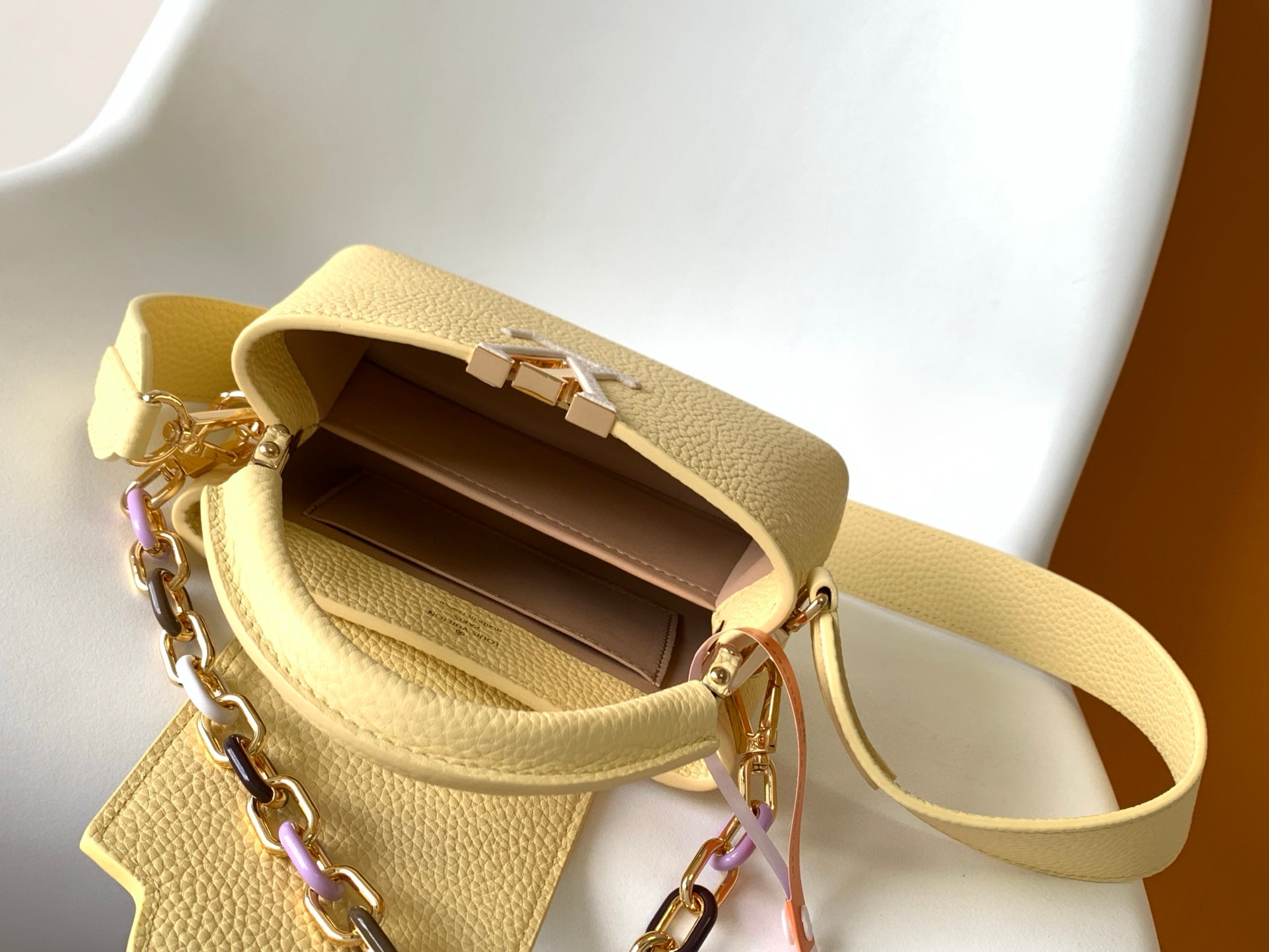 LOUIS VUITTON LV 25S CAPUCINES BAG 21 IN YELLOW CALFSKIN GOLD HARDWARE