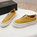 CHANEL Double C Platform Biscuit Shoes Fabric Amber Yellow