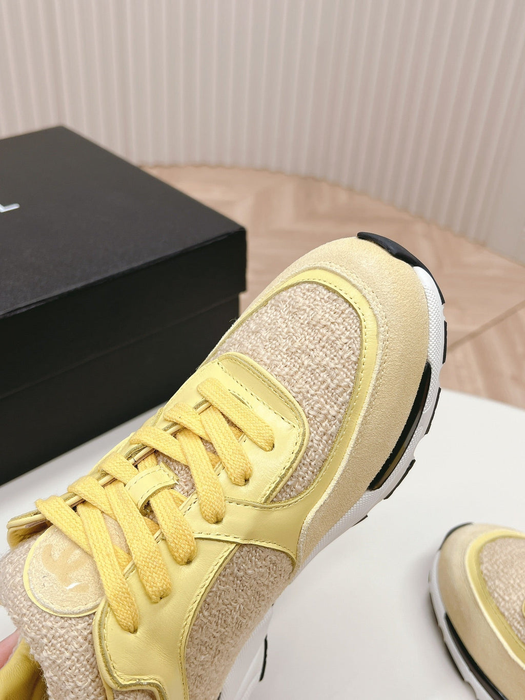 CHANEL TRAINERS IN LIGHT YELLOW SUEDE AND CALFSKIN