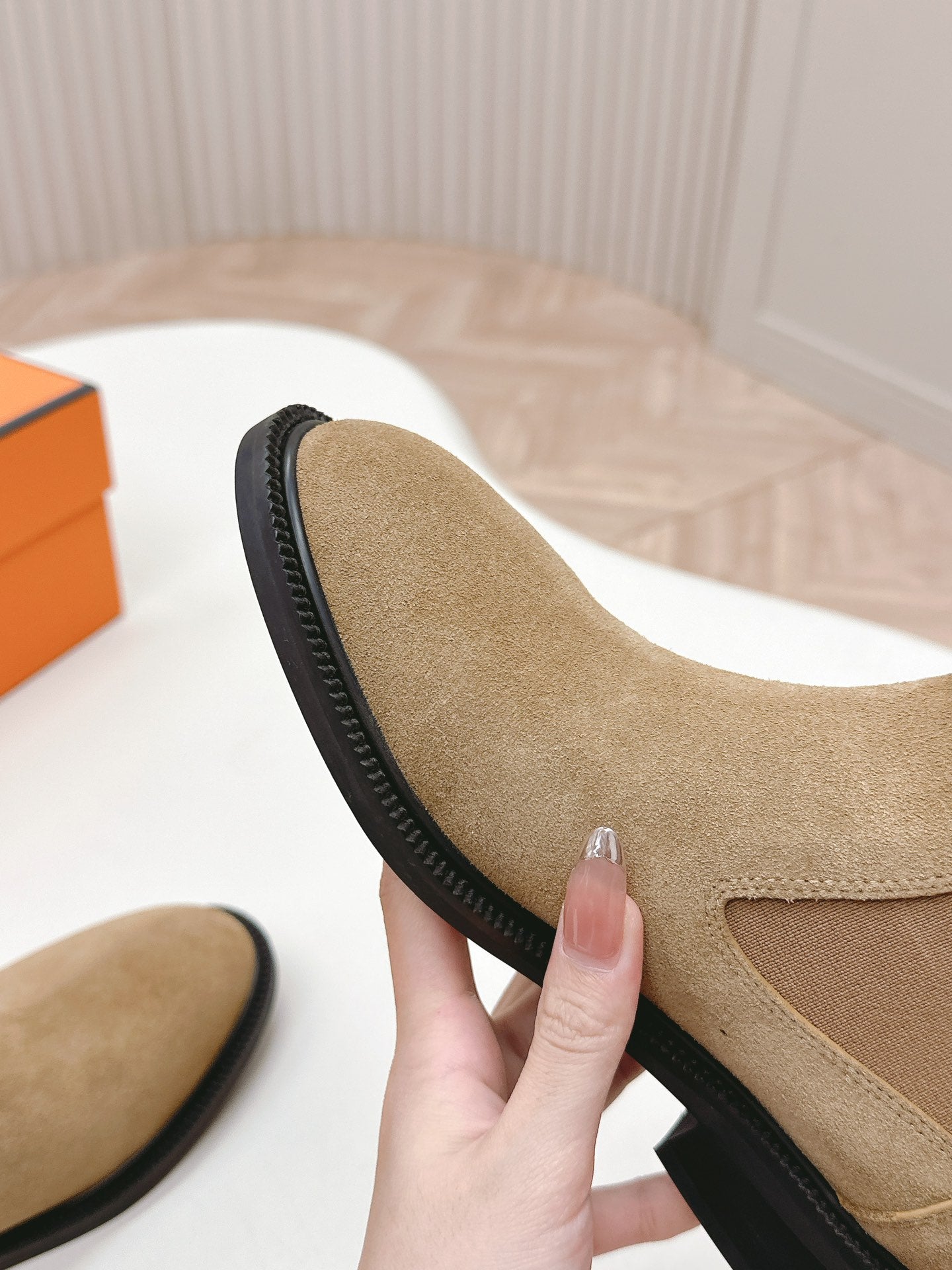 HERMES KELLY BUCKLE SHORT BOOTS IN PEANUT BROWN SUEDE