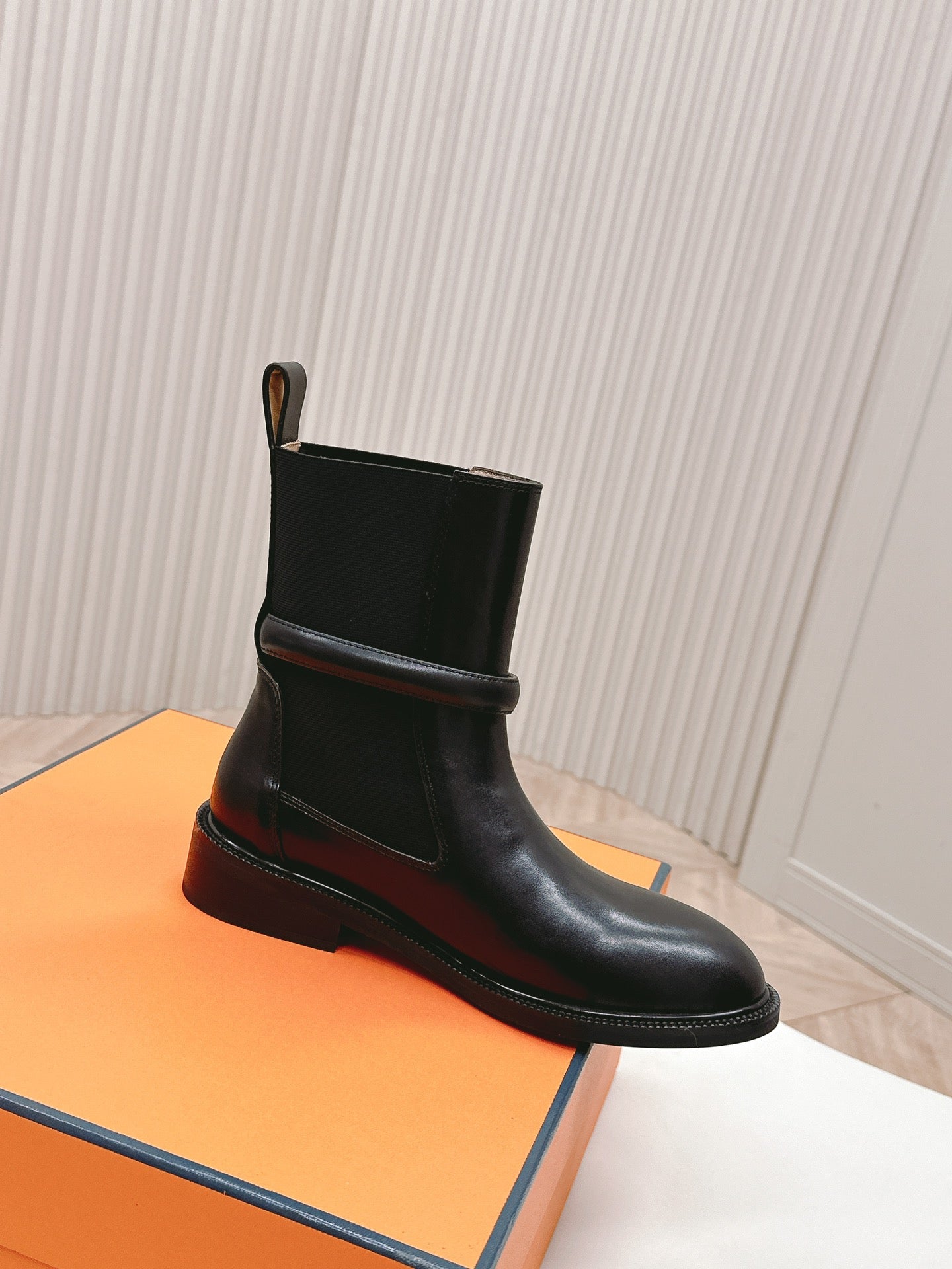 HERMES KELLY BUCKLE SHORT BOOTS IN BLACK CALFSKIN
